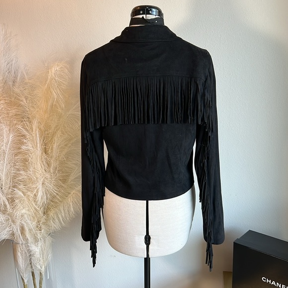 Black fringe faux suede moto jacket - Picture 4 of 10